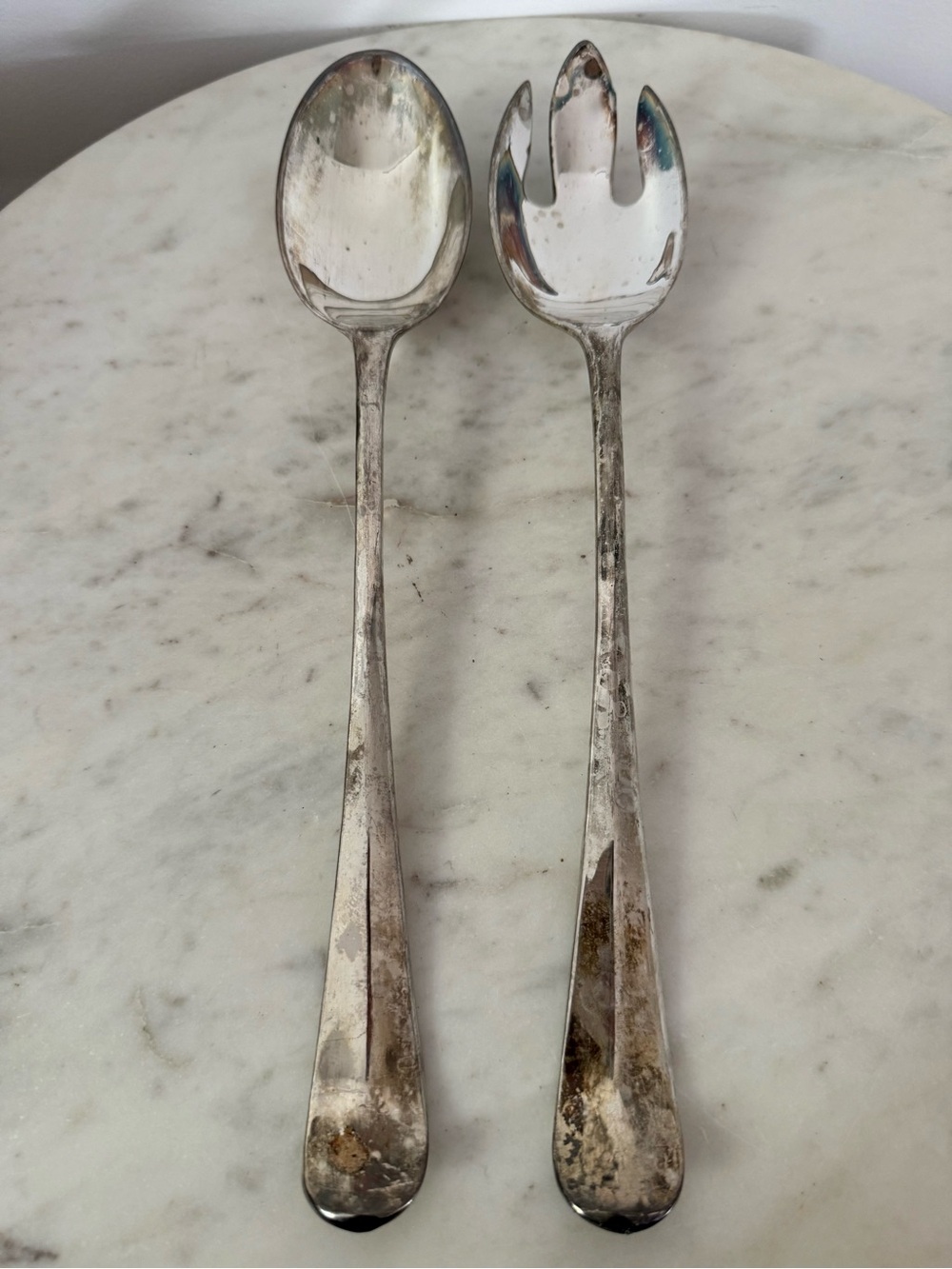 Large Silver Serving Spoon Size 13” Long Set 2Pc Antique Vintage